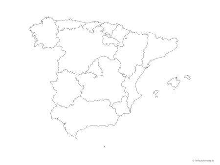 Vektor-Landkarte von Spanien, ohne Kanaren (Outline mit Regionen)