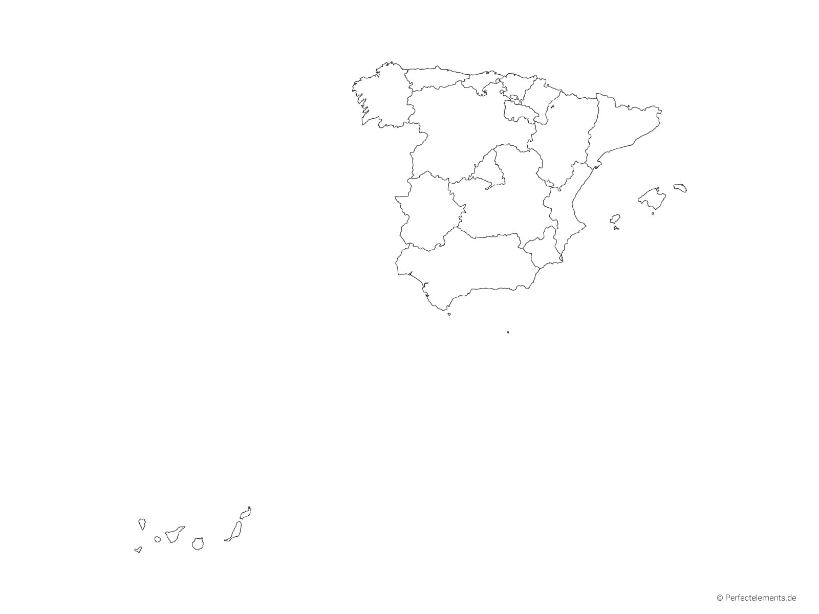 Vektor-Landkarte von Spanien (Outline mit Regionen)