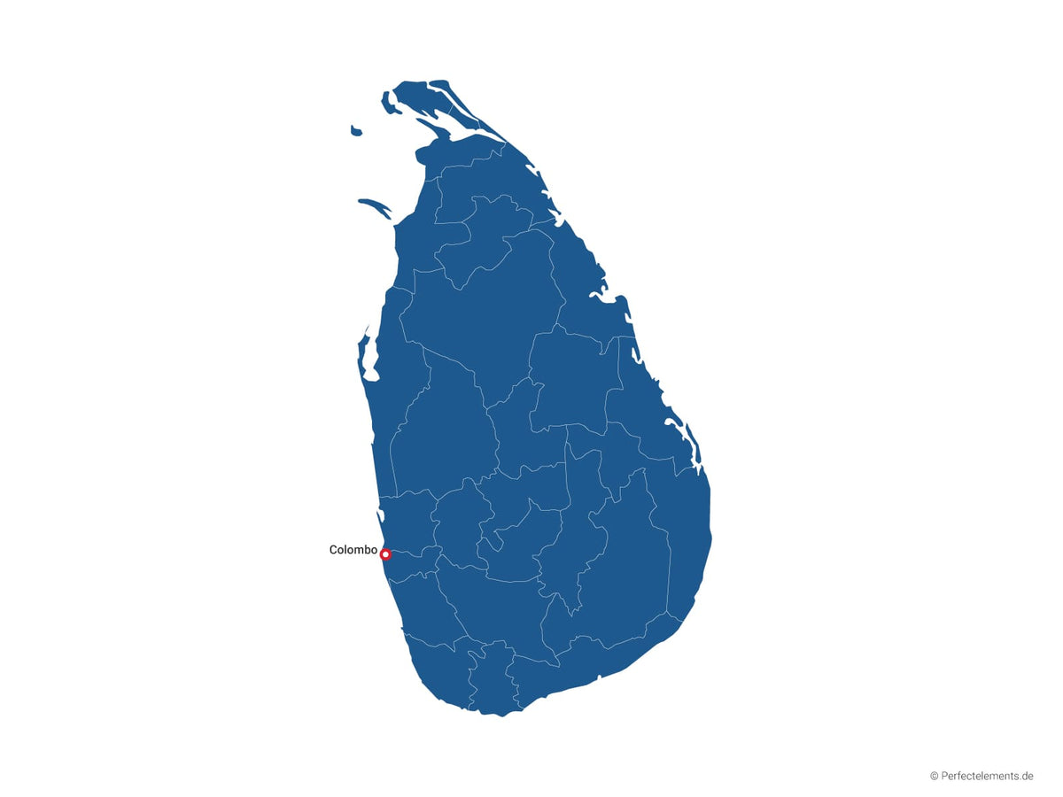 Vektor-Landkarte von Sri Lanka (Einfarbig mit Hauptstadt und Regionen)