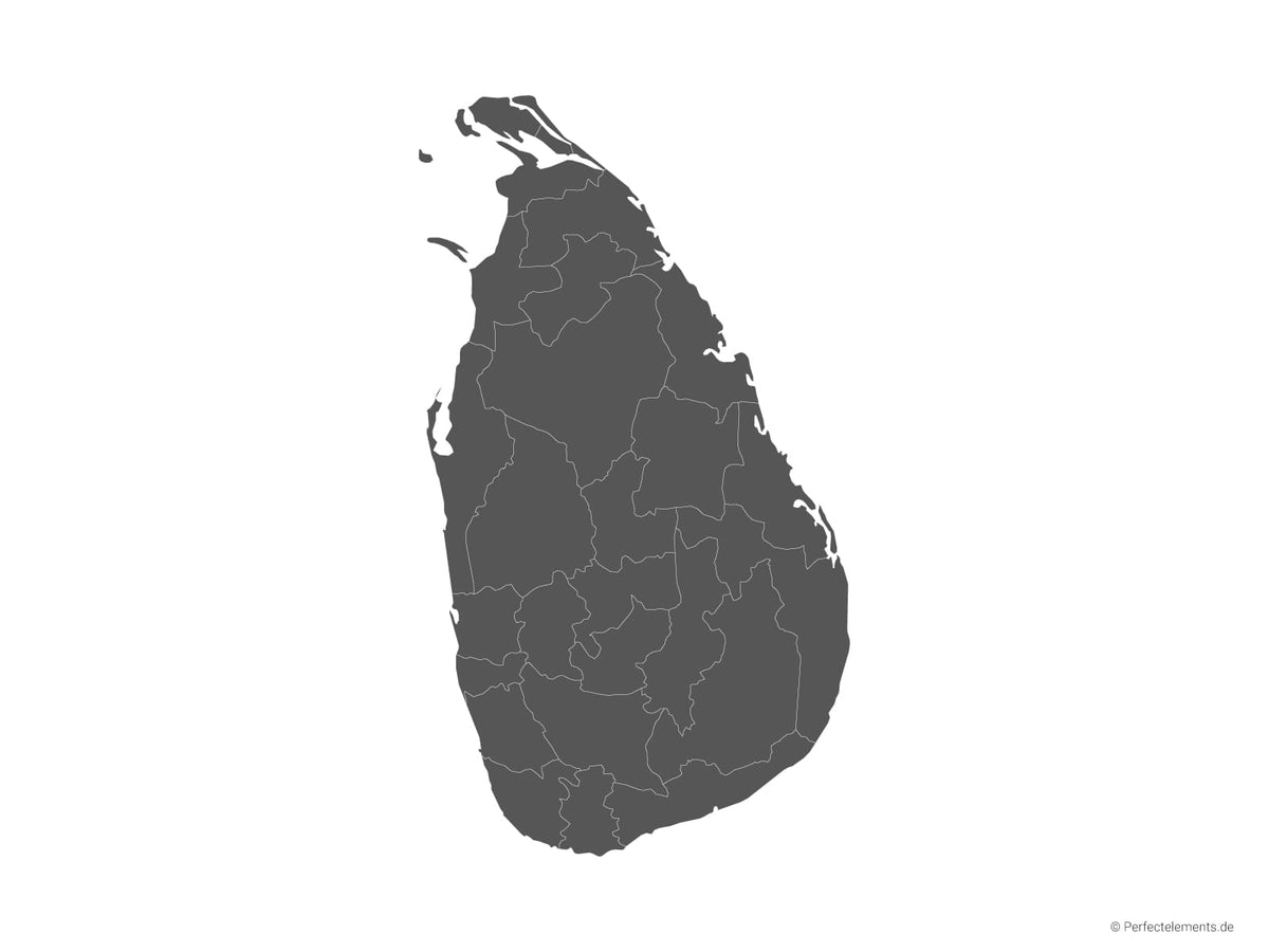 Vektor-Landkarte von Sri Lanka (Einfarbig mit Regionen)