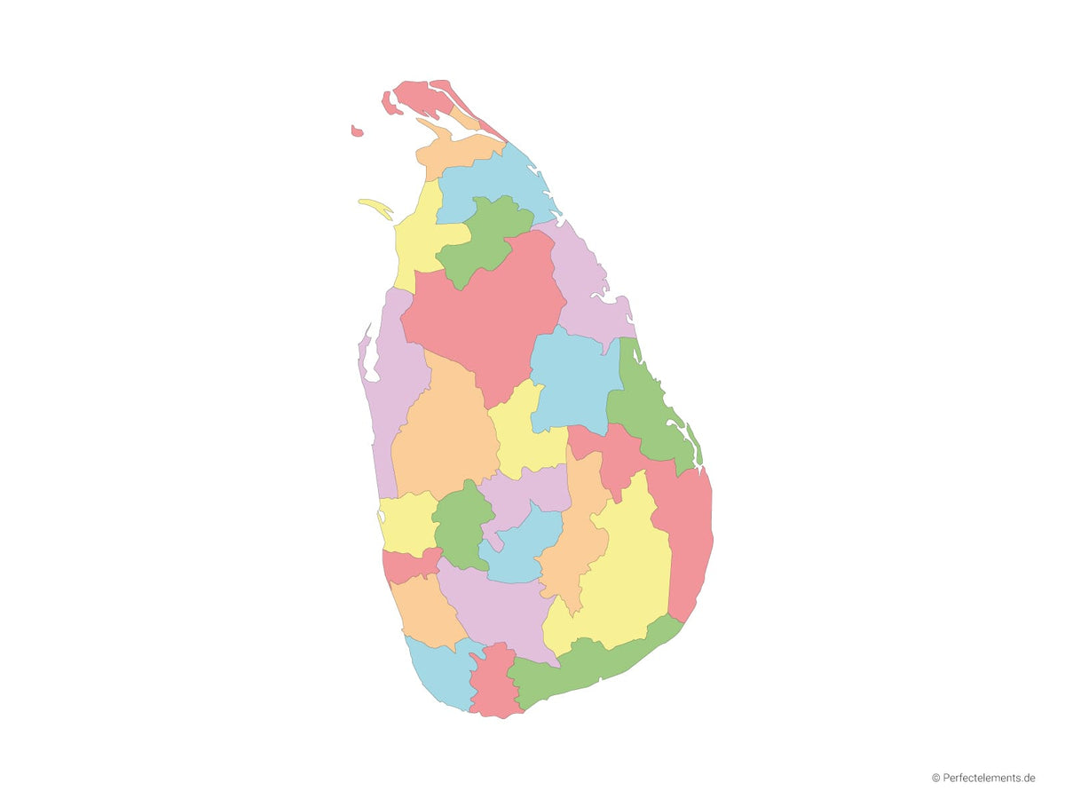 Vektor-Landkarte von Sri Lanka (Mehrfarbig mit Regionen)