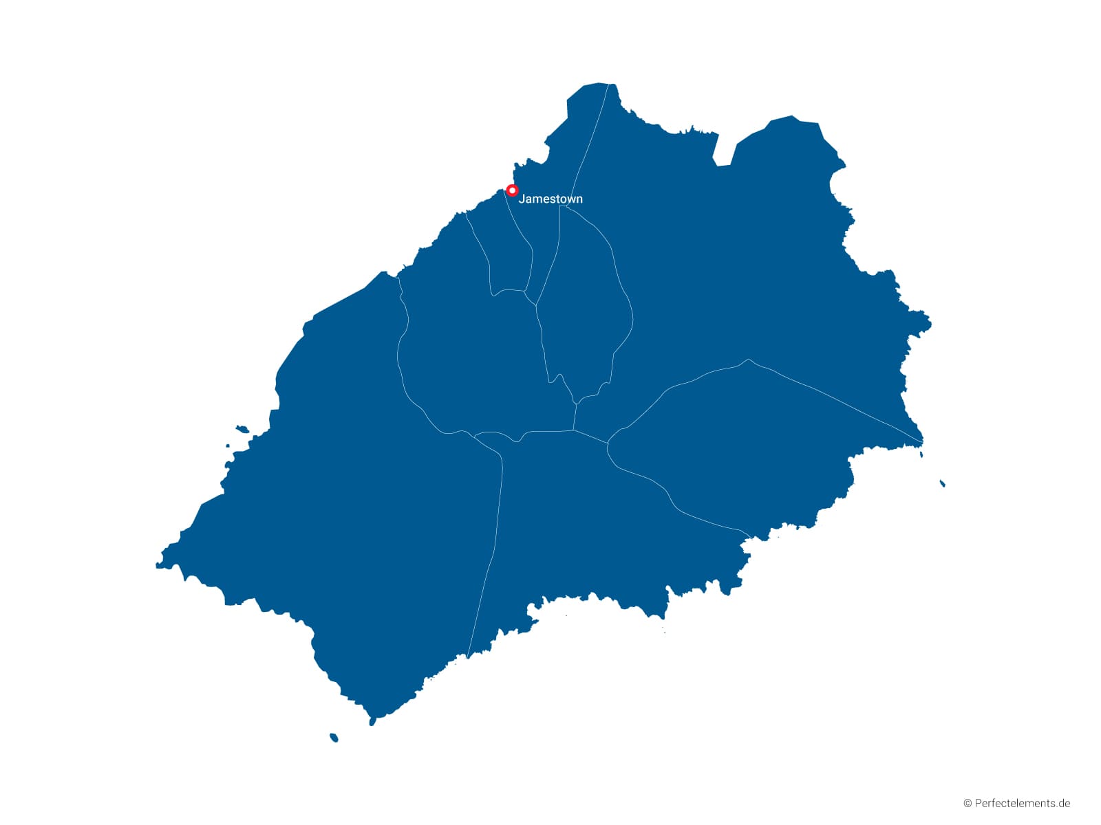 Vektor-Landkarte von St. Helena (Einfarbig mit Hauptstadt und Regionen)