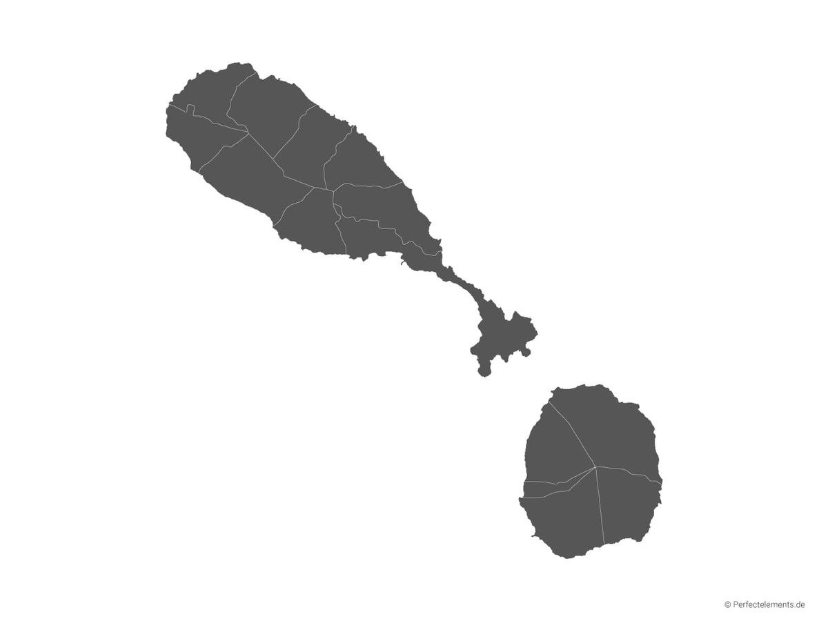 Vektor-Landkarte von St. Kitts und Nevis (Einfarbig mit Regionen)