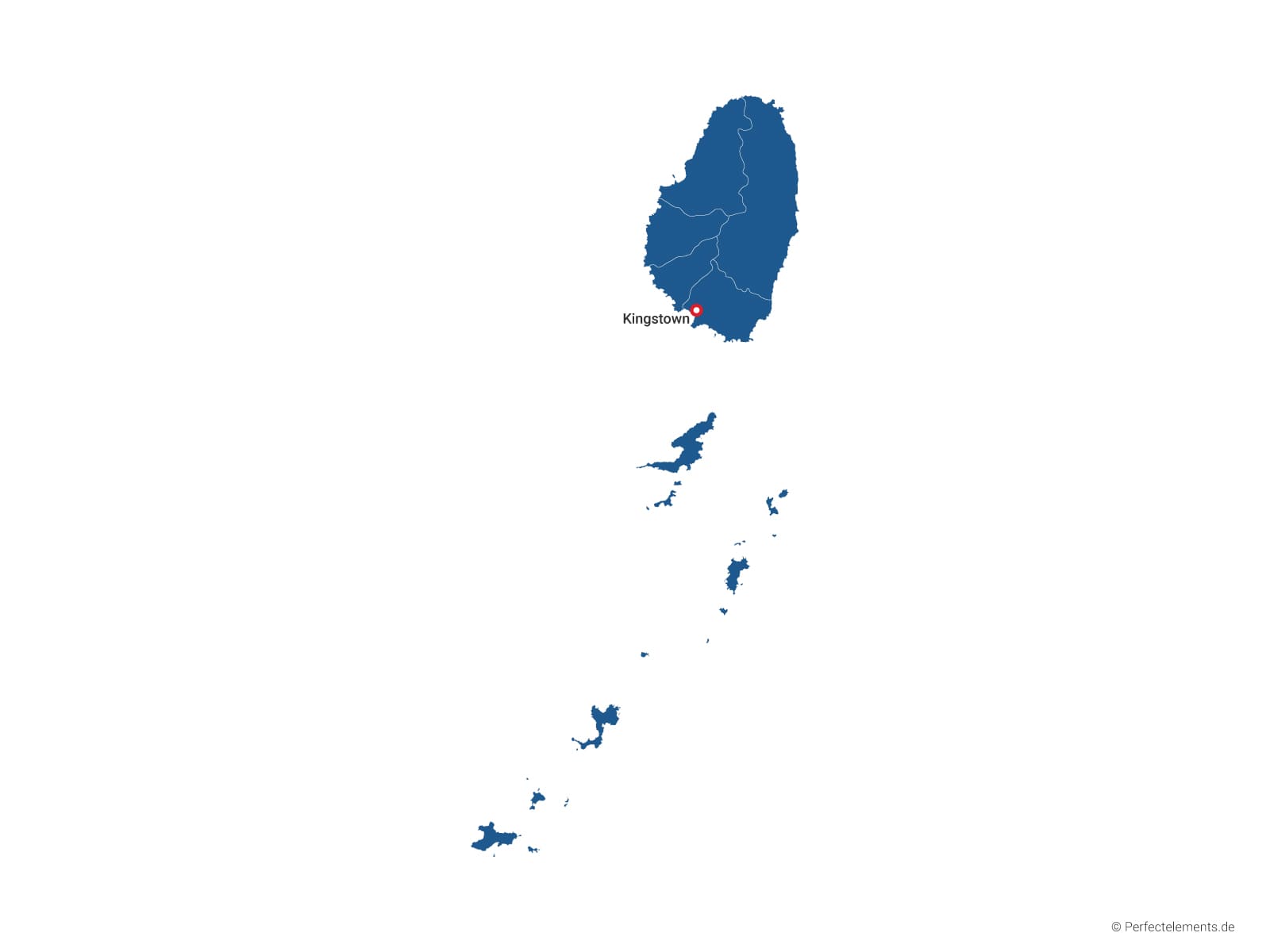 Vektor-Landkarte von St. Vincent und die Grenadinen (Einfarbig mit Hauptstadt und Regionen)