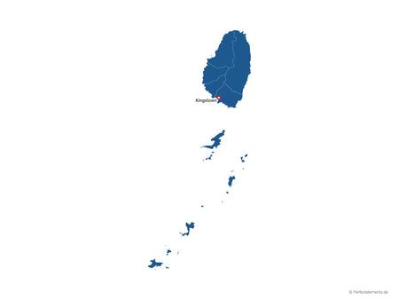 Vektor-Landkarte von St. Vincent und die Grenadinen (Einfarbig mit Hauptstadt und Regionen)