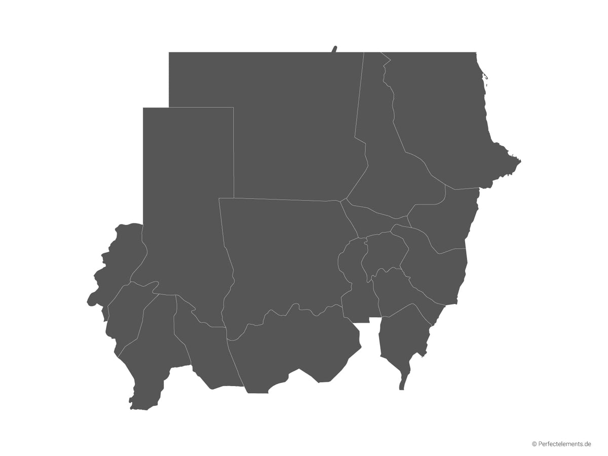 Vektor-Landkarte vom Sudan (Einfarbig mit Regionen)