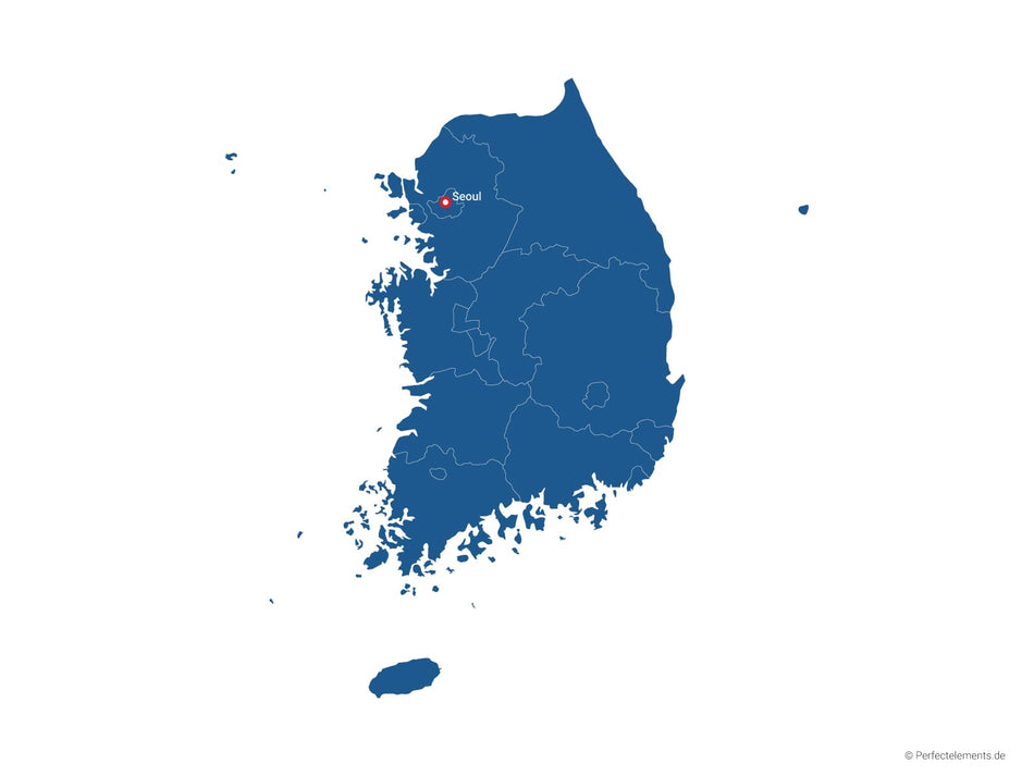 Vektor-Landkarte von Südkorea (Einfarbig mit Hauptstadt und Regionen)