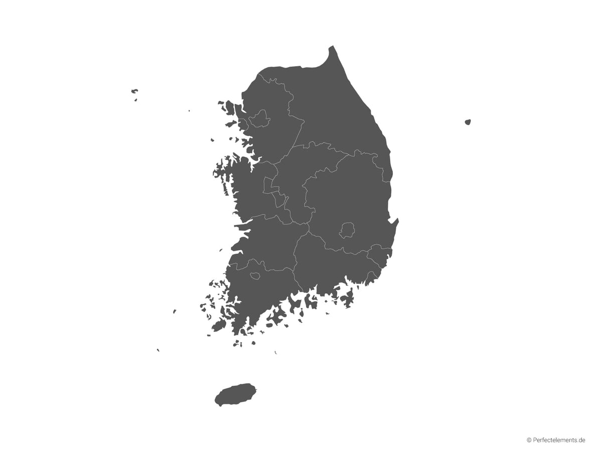 Vektor-Landkarte von Südkorea (Einfarbig mit Regionen)