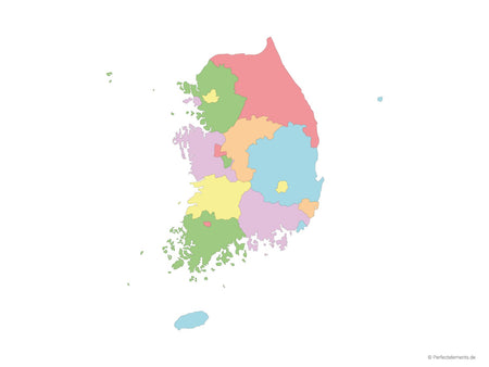 Vektor-Landkarte von Südkorea (Mehrfarbig mit Regionen)