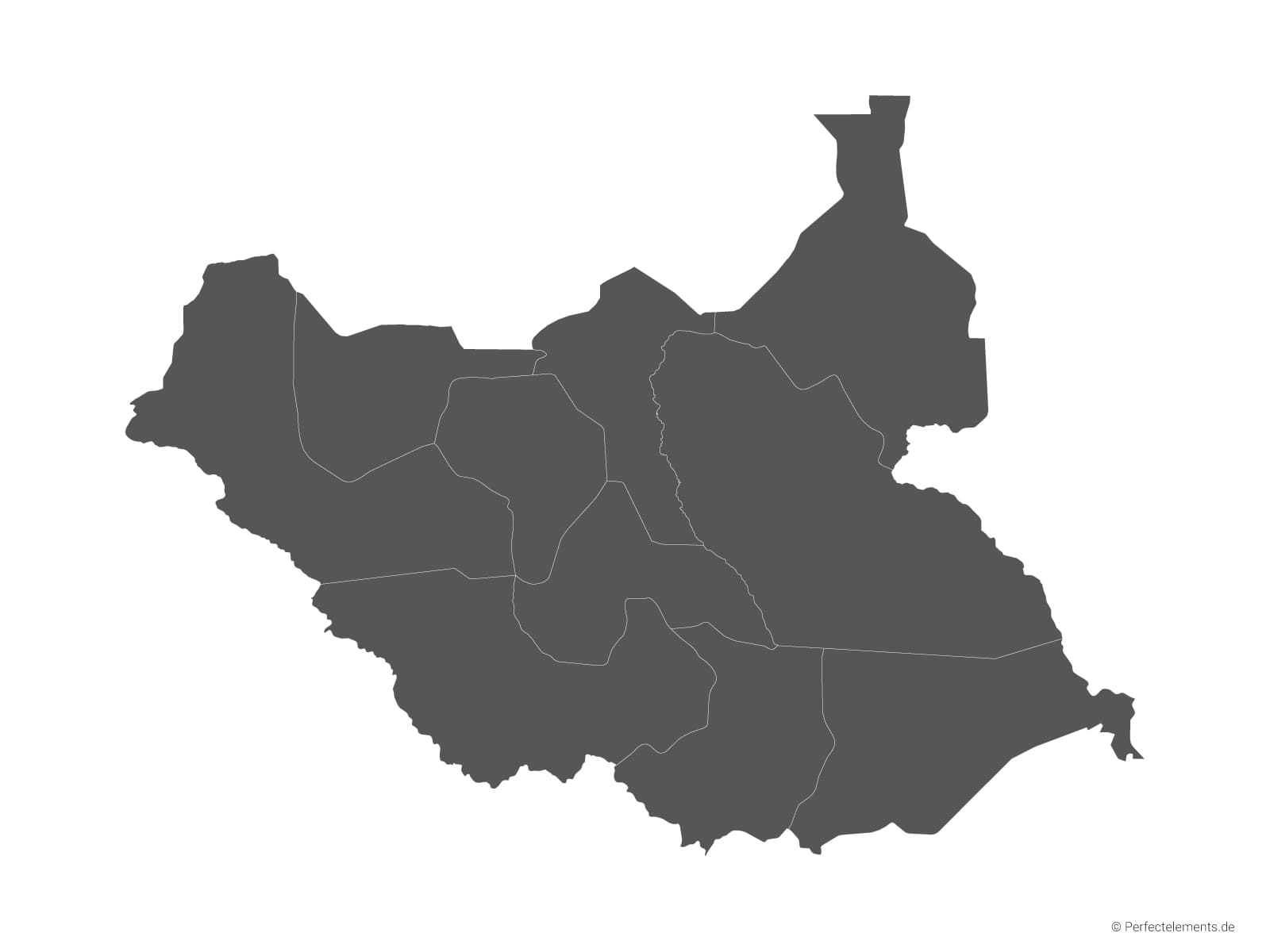 Vektor-Landkarte vom Südsudan (Einfarbig mit Regionen)