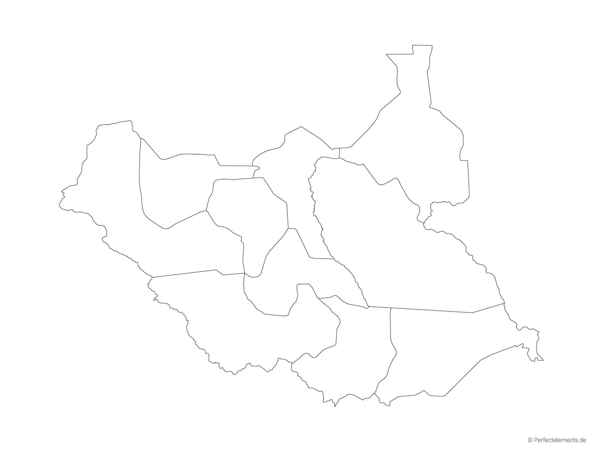 Vektor-Landkarte vom Südsudan (Outline mit Regionen)