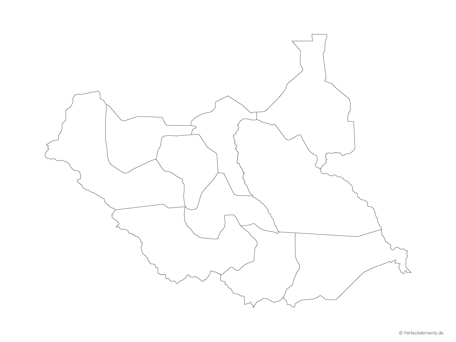 Vektor-Landkarte vom Südsudan (Outline mit Regionen)