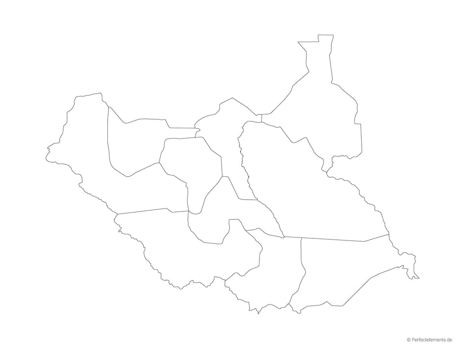 Vektor-Landkarte vom Südsudan (Outline mit Regionen)