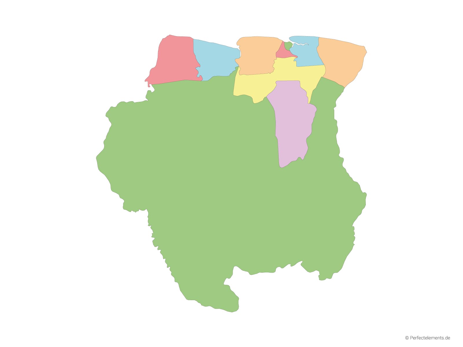 Vektor-Landkarte von Suriname (Mehrfarbig mit Regionen)