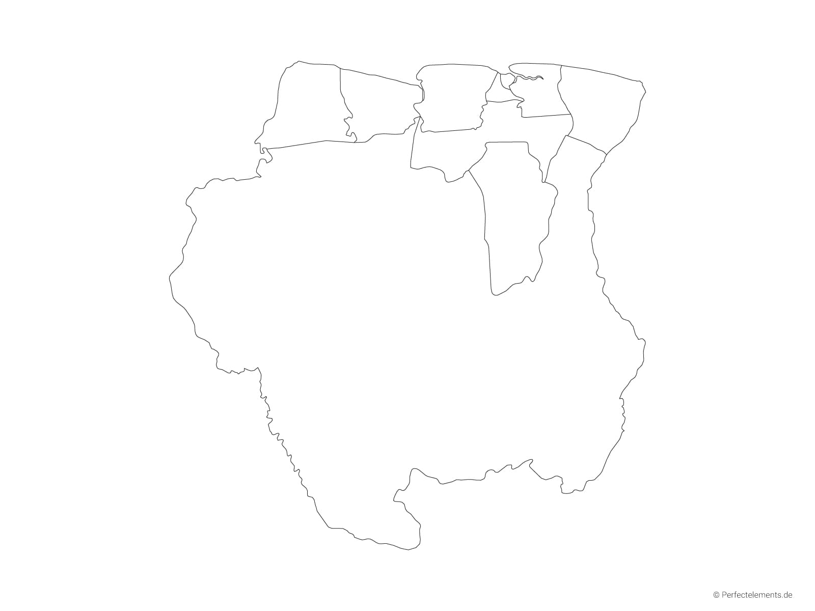 Vektor-Landkarte von Suriname (Outline mit Regionen)