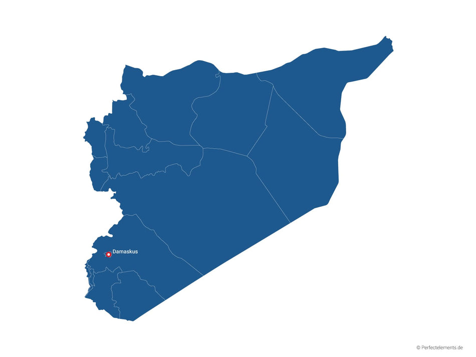 Vektor-Landkarte von Syrien (Einfarbig mit Hauptstadt und Regionen)