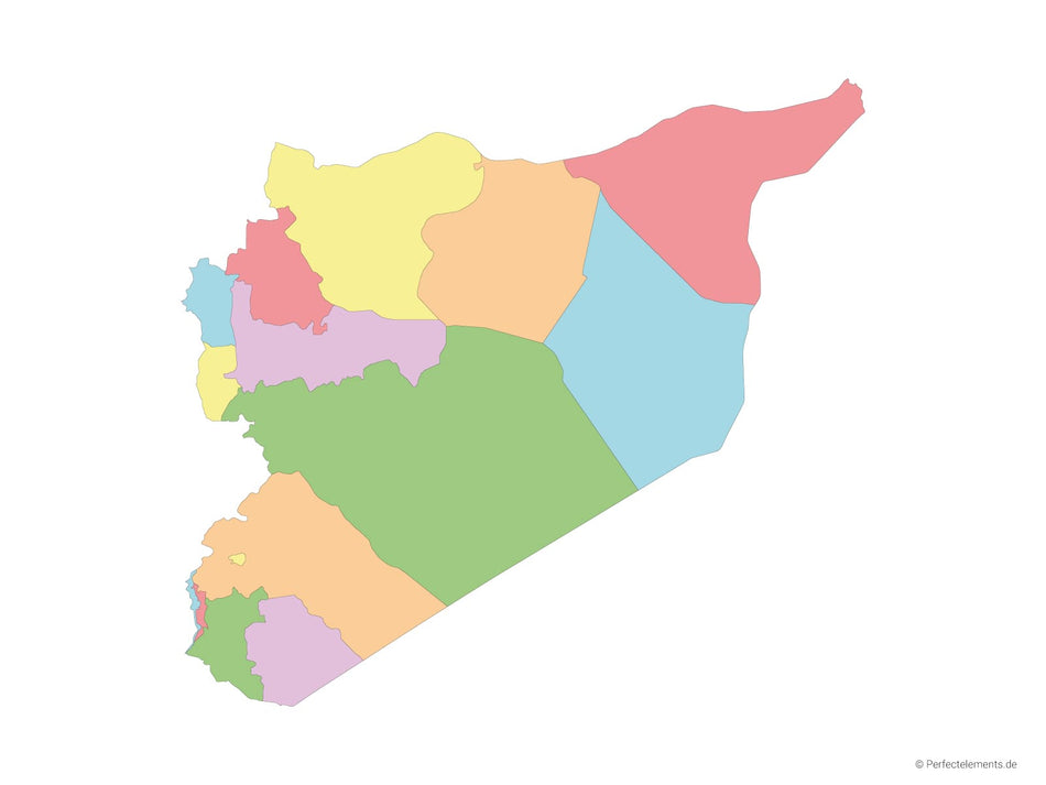 Vektor-Landkarte von Syrien (Mehrfarbig mit Regionen)