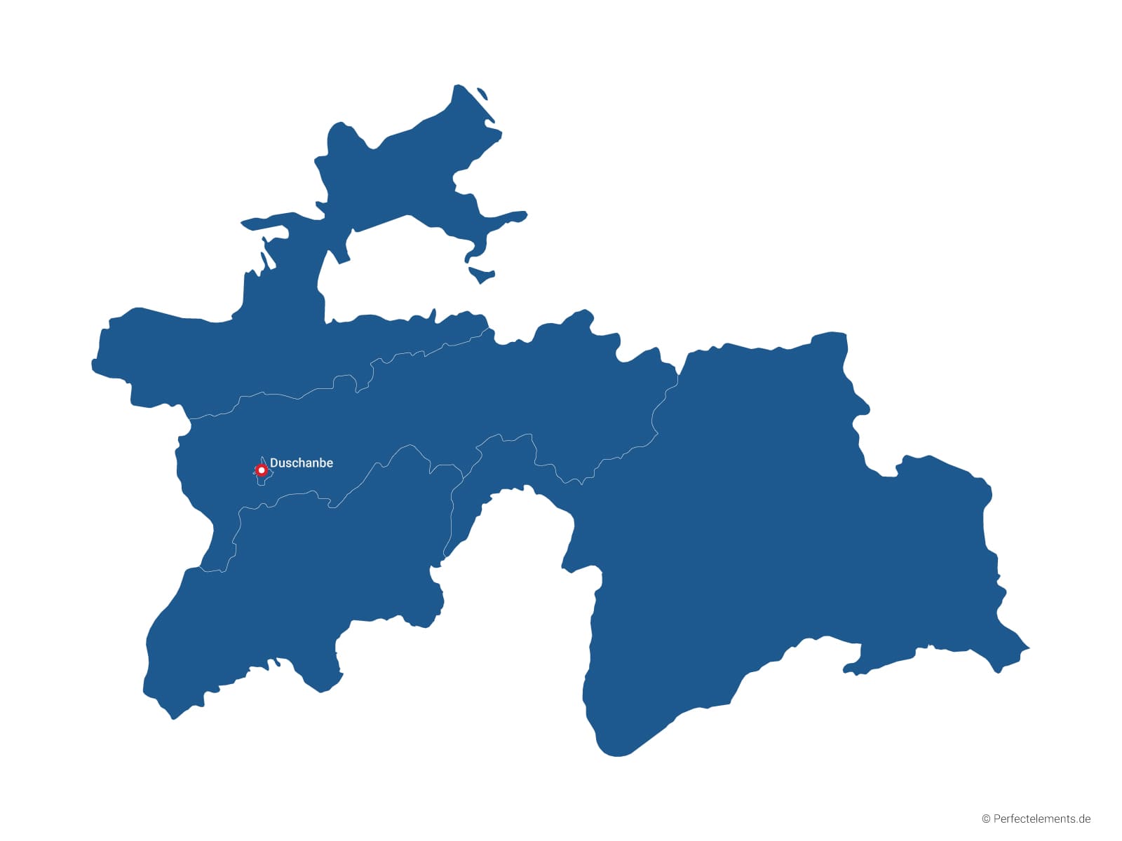 Vektor-Landkarte von Tadschikistan (Einfarbig mit Hauptstadt und Regionen)