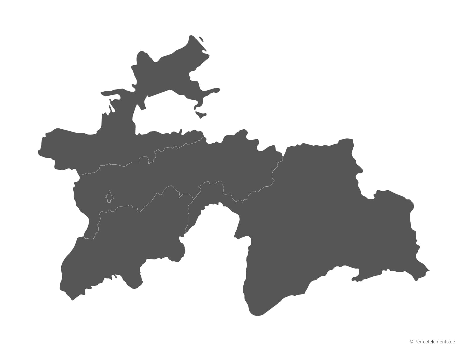 Vektor-Landkarte von Tadschikistan (Einfarbig mit Regionen)