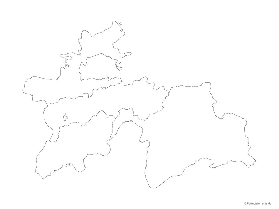 Vektor-Landkarte von Tadschikistan (Outline mit Regionen)