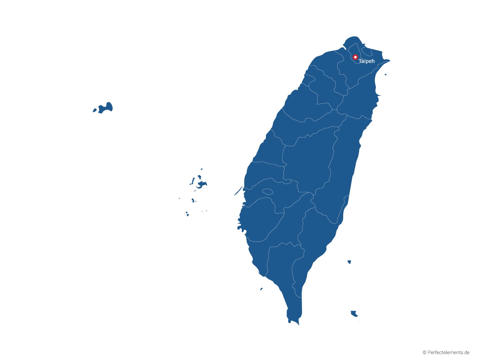 Vektor-Landkarte von Taiwan (Einfarbig mit Hauptstadt und Regionen)