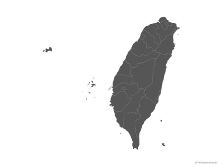 Vektor-Landkarte von Taiwan (Einfarbig mit Regionen)