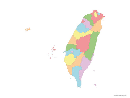 Vektor-Landkarte von Taiwan (Mehrfarbig mit Regionen)