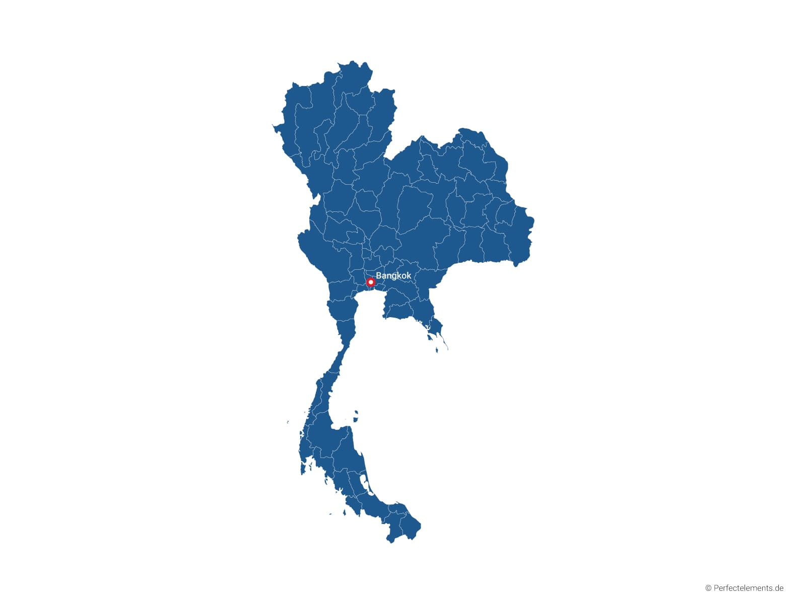 Vektor-Landkarte von Thailand (Einfarbig mit Hauptstadt und Regionen)