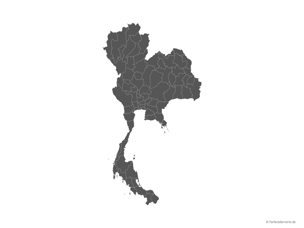 Vektor-Landkarte von Thailand (Einfarbig mit Regionen)