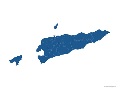 Vektor-Landkarte von Timor-Leste (Einfarbig mit Hauptstadt und Regionen)