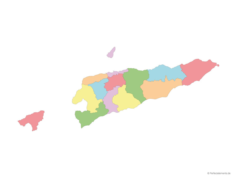 Vektor-Landkarte von Timor-Leste (Mehrfarbig mit Regionen)