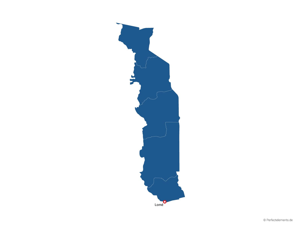 Vektor-Landkarte von Togo (Einfarbig mit Hauptstadt und Regionen)