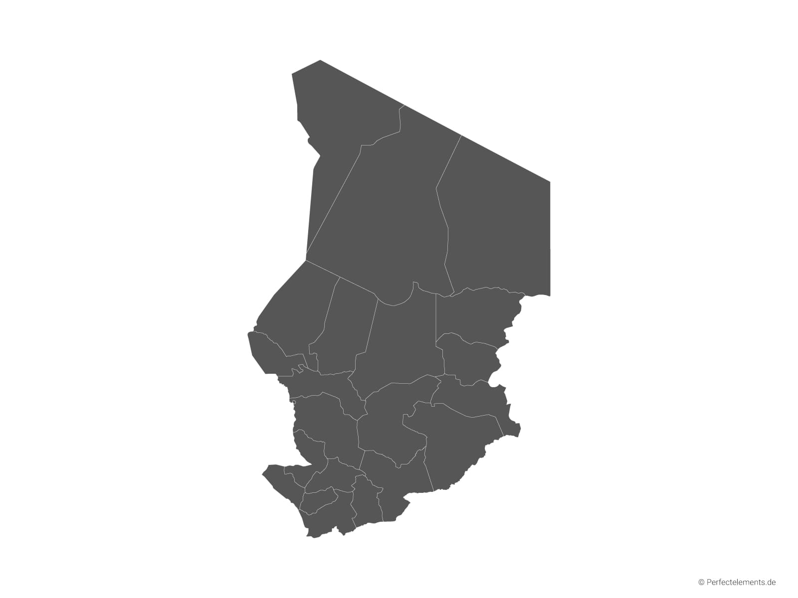 Vektor-Landkarte vom Tschad (Einfarbig mit Regionen)