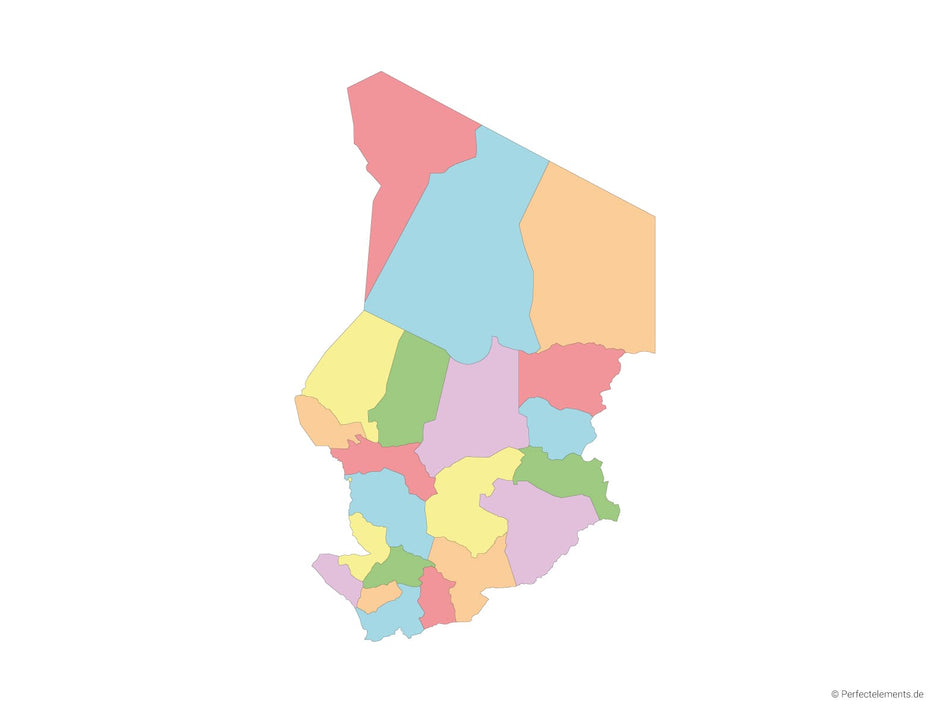 Vektor-Landkarte vom Tschad (Mehrfarbig mit Regionen)