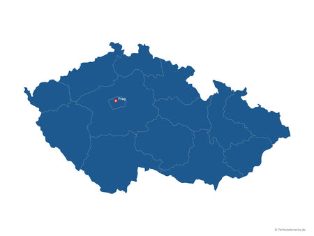 Vektor-Landkarte von Tschechien (Einfarbig mit Hauptstadt und Regionen)