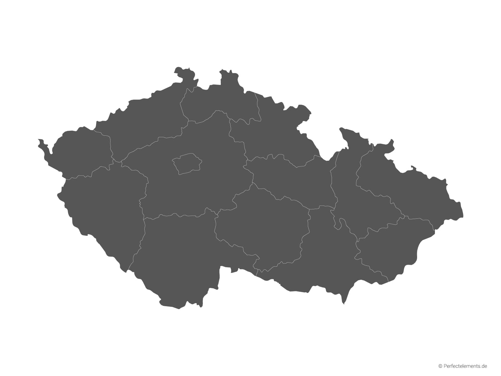 Vektor-Landkarte von Tschechien (Einfarbig mit Regionen)