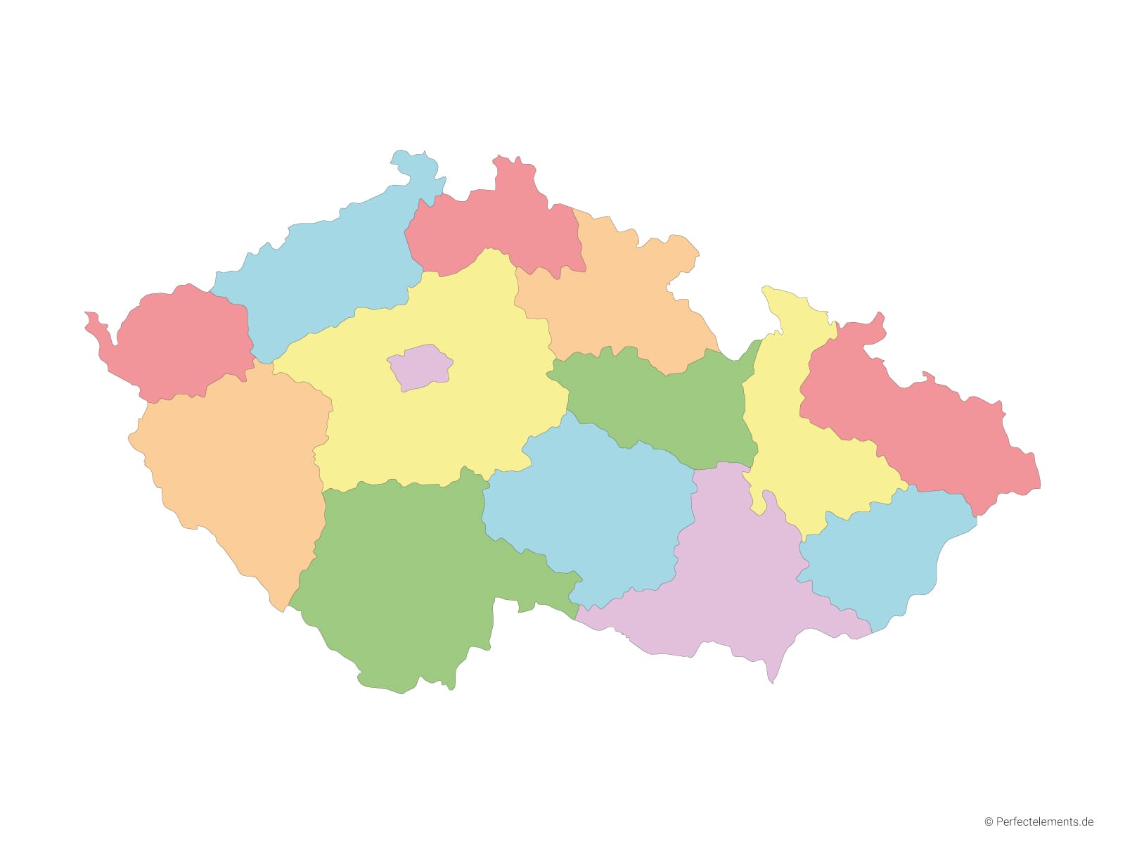 Vektor-Landkarte von Tschechien (Mehrfarbig mit Regionen)