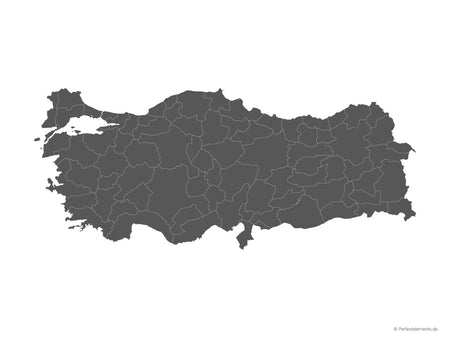 Vektor-Landkarte der Türkei (Einfarbig mit Regionen)