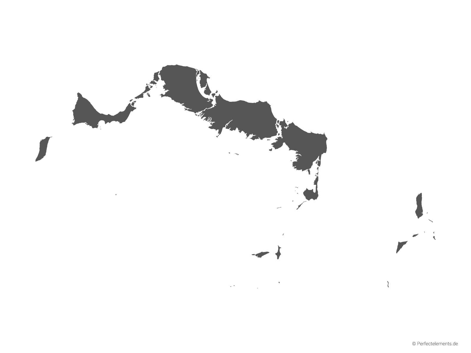 Vektor-Landkarte der Turks- und Caicosinseln (Einfarbig mit Regionen)