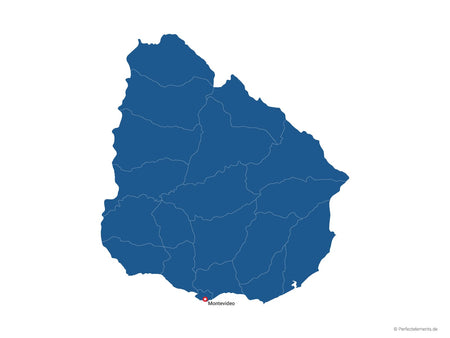 Vektor-Landkarte von Uruguay (Einfarbig mit Hauptstadt und Regionen)