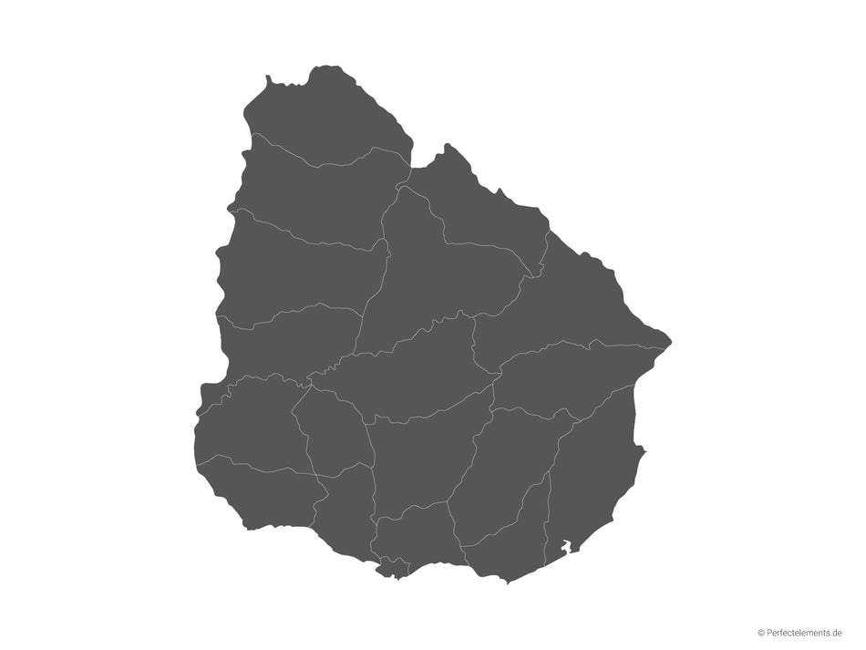 Vektor-Landkarte von Uruguay (Einfarbig mit Regionen)