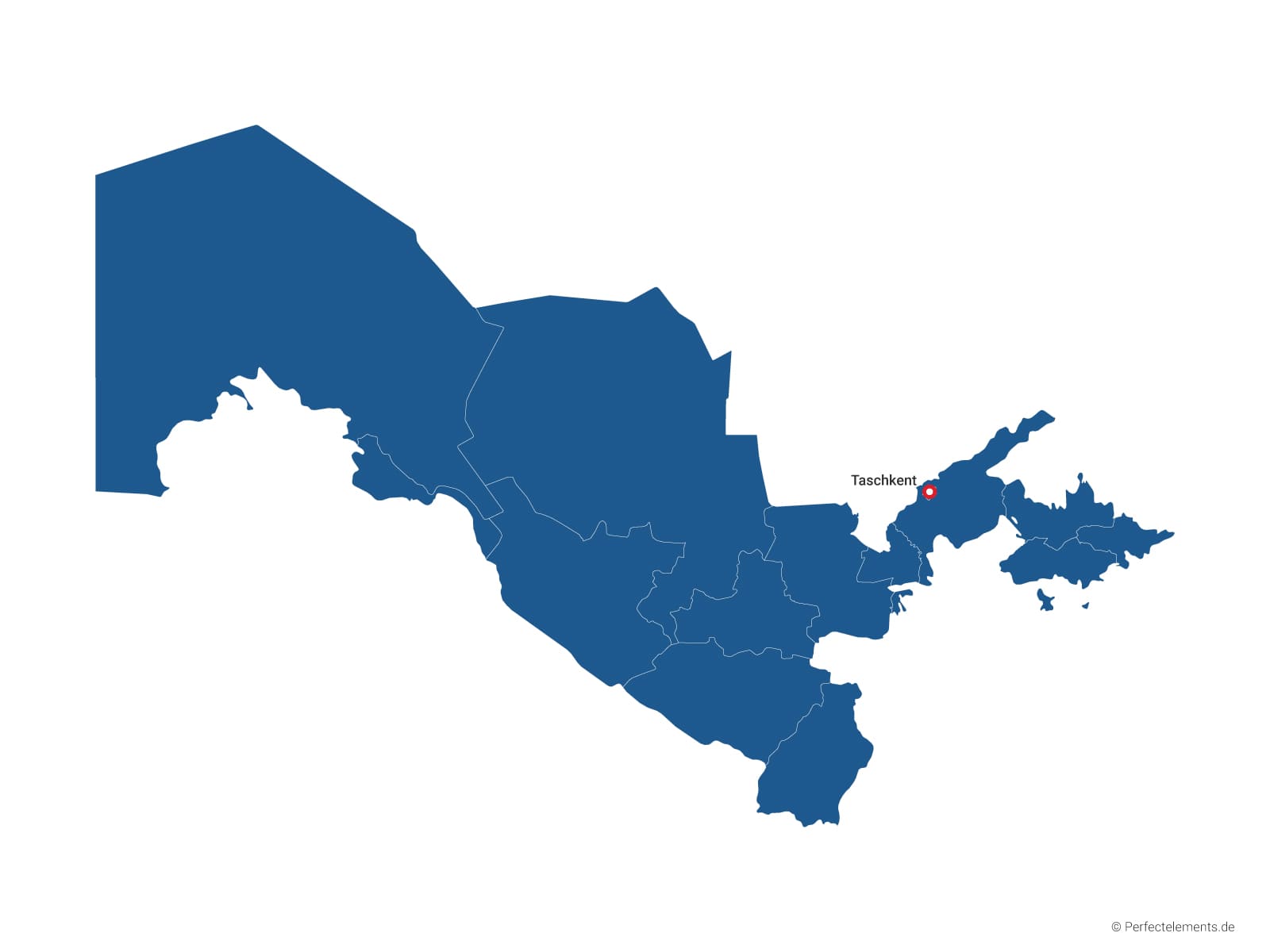 Vektor-Landkarte von Usbekistan (Einfarbig mit Hauptstadt und Regionen)