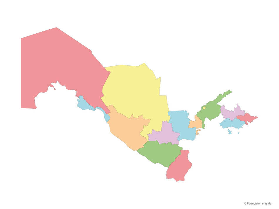 Vektor-Landkarte von Usbekistan (Mehrfarbig mit Regionen)