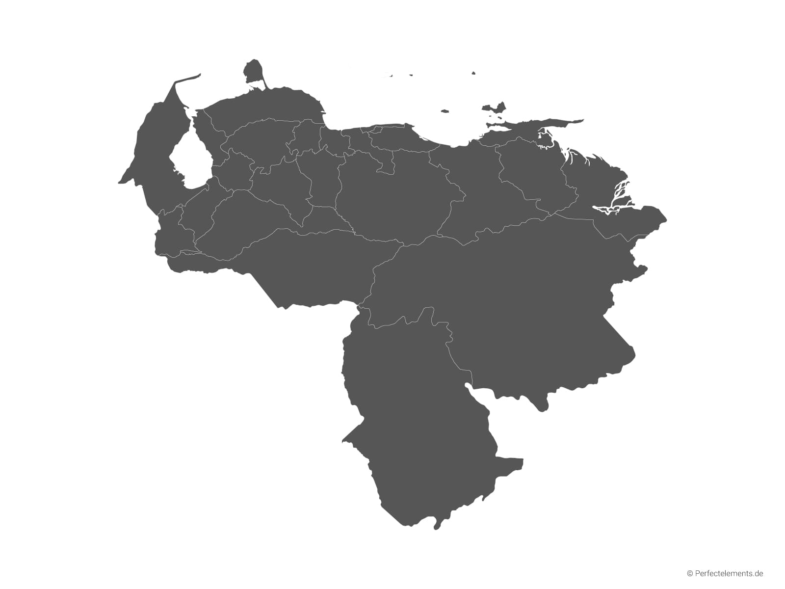 Vektor-Landkarte von Venezuela (Einfarbig mit Regionen)