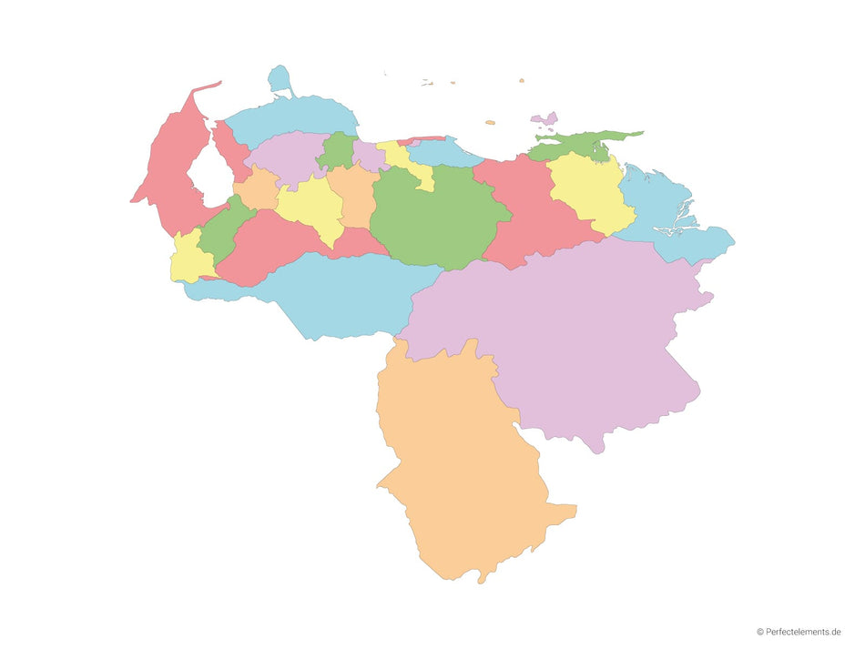 Vektor-Landkarte von Venezuela (Mehrfarbig mit Regionen)