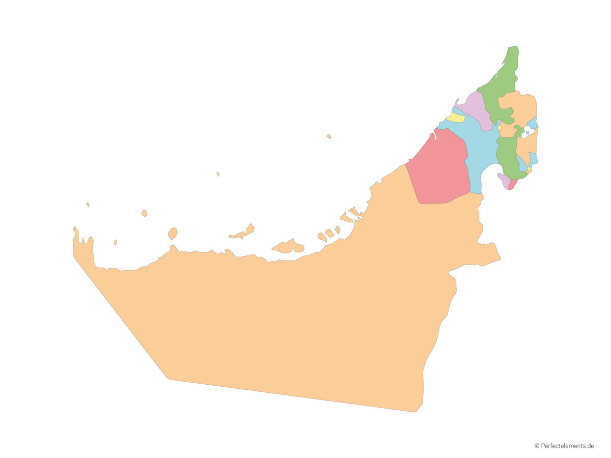 Vektor-Landkarte der Vereinigten Arabischen Emirate (Mehrfarbig mit Regionen)