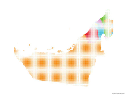 Vektor-Landkarte der Vereinigten Arabischen Emirate (Punkte eckig, mehrfarbig)