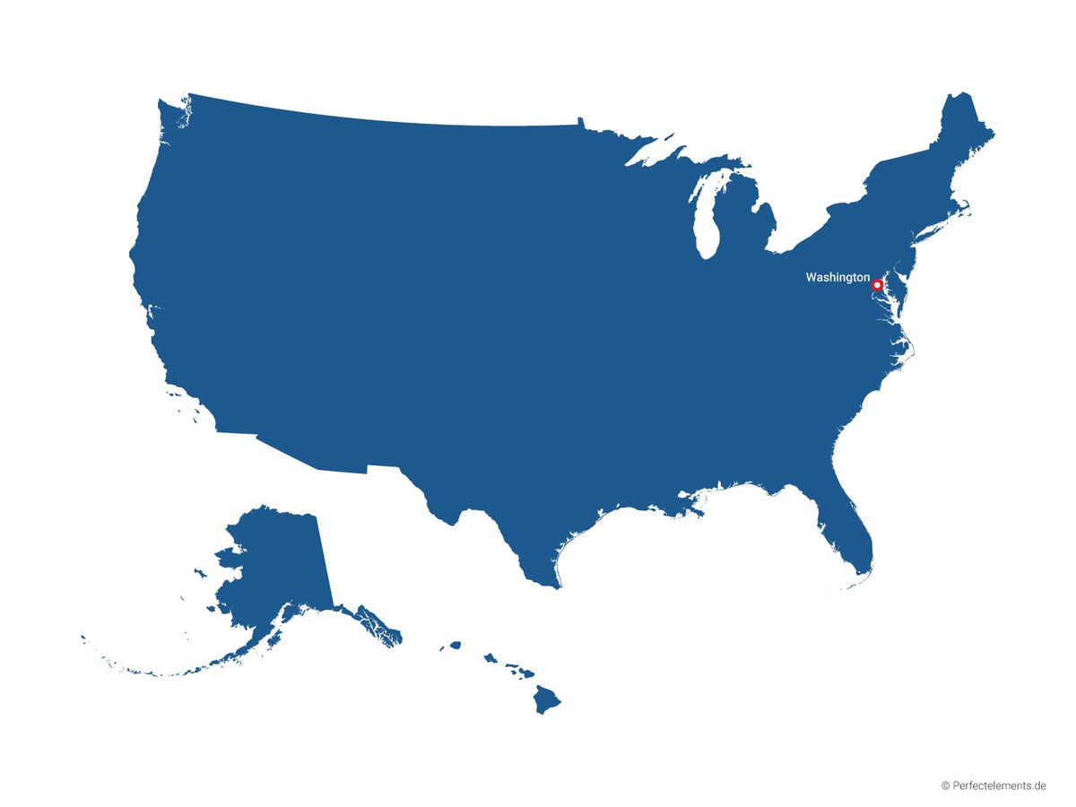 Vektor-Landkarte der Vereinigten Staaten (Einfarbig mit Hauptstadt)