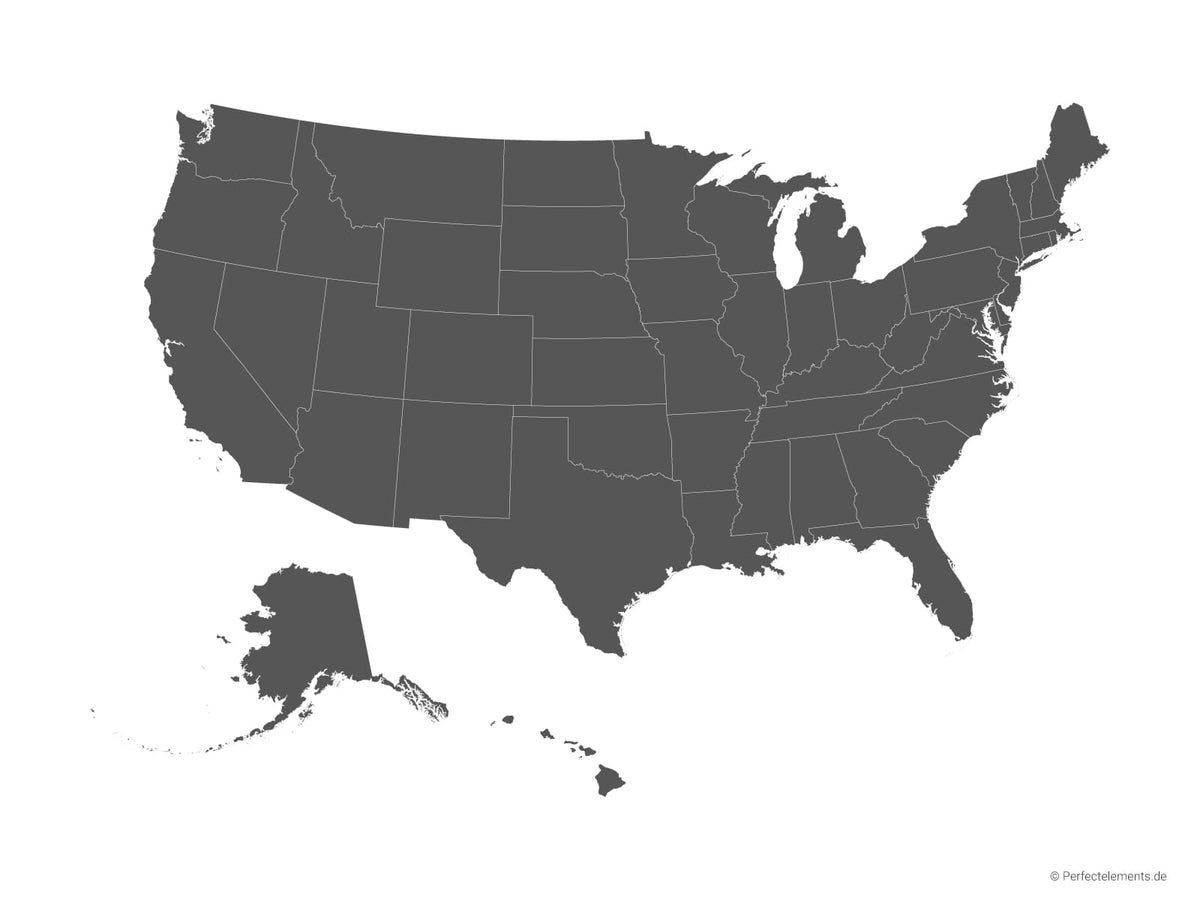 Vektor-Landkarte der Vereinigten Staaten (Einfarbig mit Regionen)