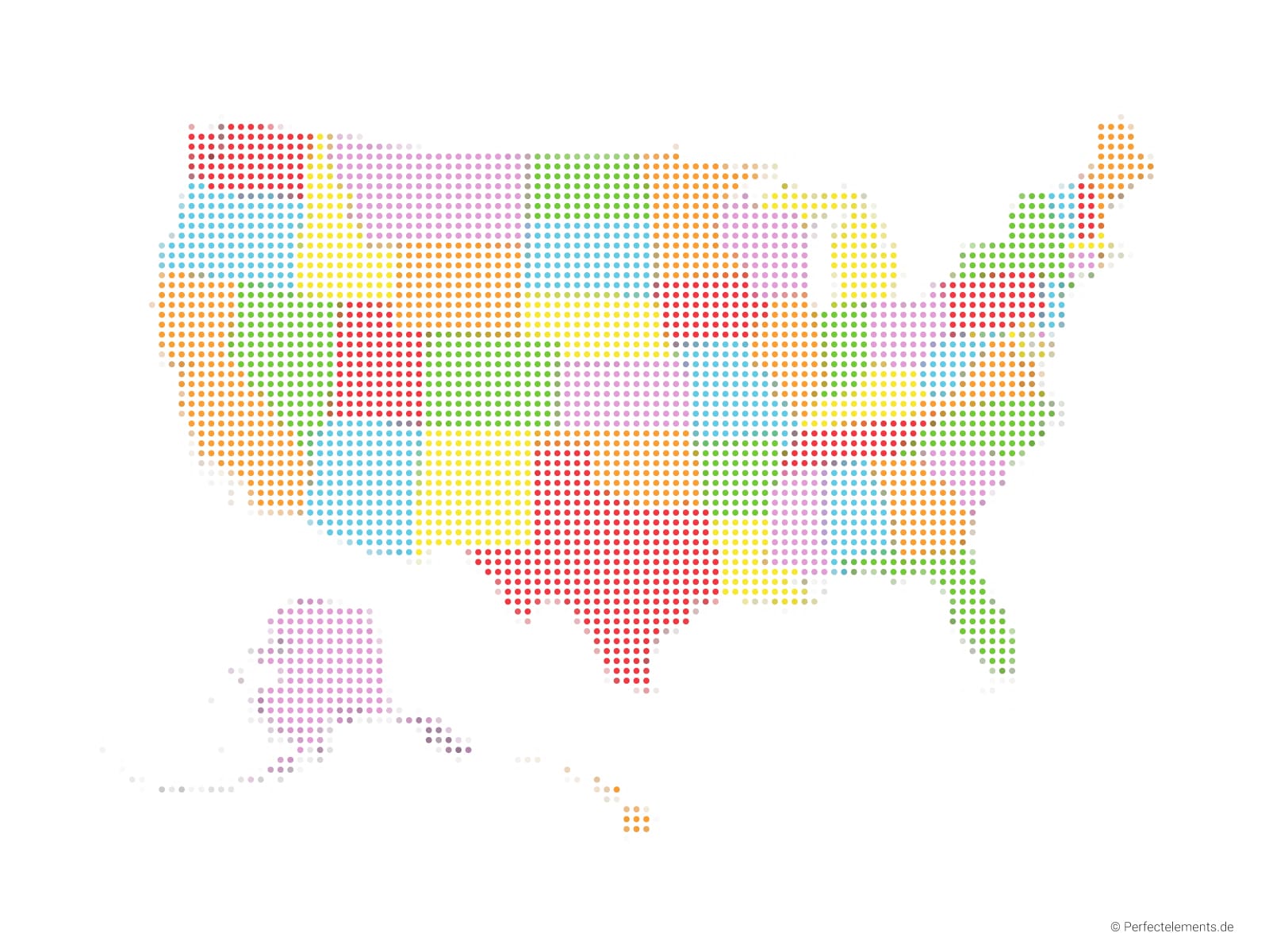 Vektor-Landkarte der Vereinigten Staaten (Punkte rund, mehrfarbig)